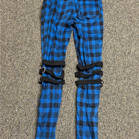 Royal Bones Blue and Black Plaid Pants with Straps - Picture 3 of 4